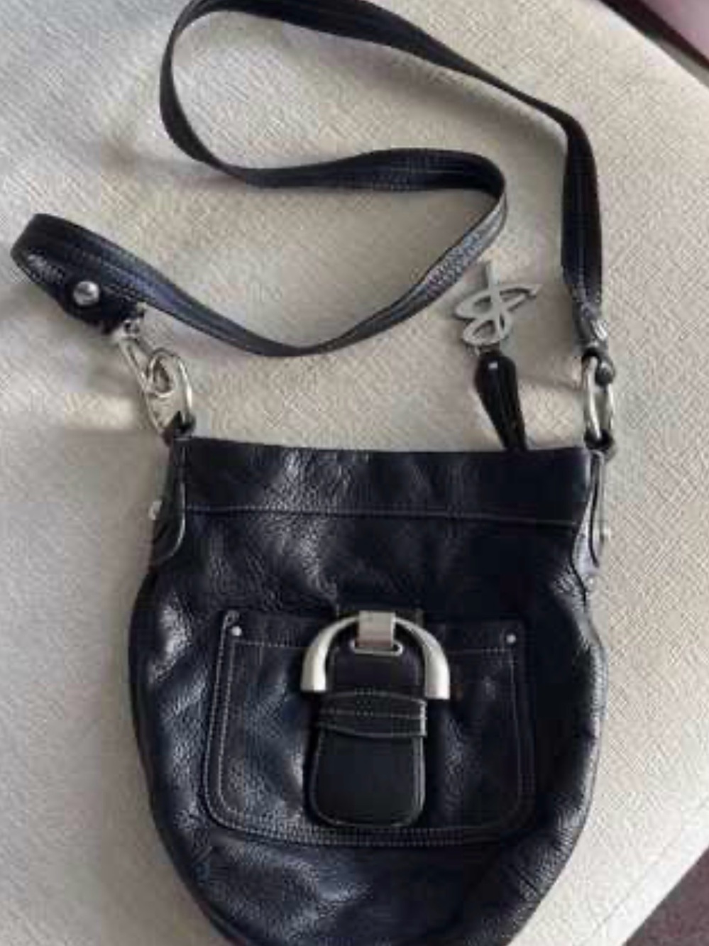 b. makowsky Black Leather Crossbody with Silver-Tone Buckle